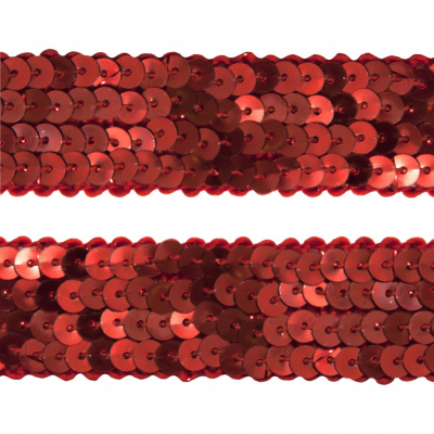 Тесьма с пайетками 3, шир. 20 мм/уп. 25+/-1 м, цвет красный - купить в Тобольске. Цена: 778.19 руб.
