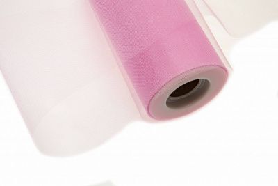Фатин блестящий в шпульках 16-14, 12 гр/м2, шир. 15 см (в нам. 25+/-1 м), цвет розовый - купить в Тобольске. Цена: 108.61 руб.