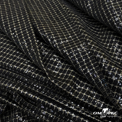 Ткань костюмная с пайетками, 100%полиэстр, 460+/-10 гр/м2, 150см #309 - цв. чёрный - купить в Тобольске. Цена 1 203.93 руб.