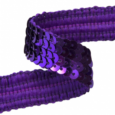Тесьма с пайетками 12, шир. 20 мм/уп. 25+/-1 м, цвет фиолет - купить в Тобольске. Цена: 778.19 руб.