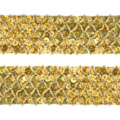 Тесьма с пайетками D16, шир. 35 мм/уп. 25+/-1 м, цвет золото - купить в Тобольске. Цена: 1 281.60 руб.
