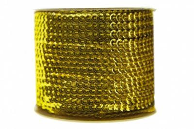 Пайетки "ОмТекс" на нитях, SILVER-BASE, 6 мм С / упак.73+/-1м, цв. 7 - св.золото - купить в Тобольске. Цена: 468.37 руб.