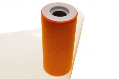Фатин в шпульках 16-127, 10 гр/м2, шир. 15 см (в нам. 25+/-1 м), цвет оранжевый - купить в Тобольске. Цена: 100.69 руб.