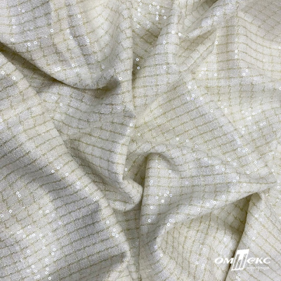 Ткань костюмная с пайетками, 100%полиэстр, 460+/-10 гр/м2, 150см #309 - цв. молочный - купить в Тобольске. Цена 1 203.93 руб.