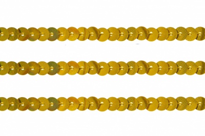Пайетки "ОмТекс" на нитях, SILVER SHINING, 6 мм F / упак.91+/-1м, цв. 48 - золото - купить в Тобольске. Цена: 356.19 руб.