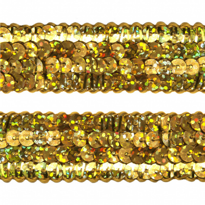 Тесьма с пайетками D16, шир. 20 мм/уп. 25+/-1 м, цвет золото - купить в Тобольске. Цена: 778.19 руб.